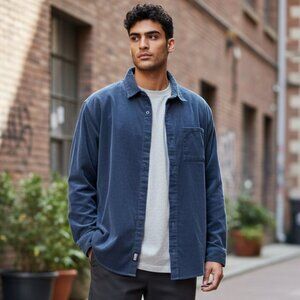 OAKLEY Mens XL Regular Fit Deep Navy Blue Corduroy Long Sleeve Button Down Shirt